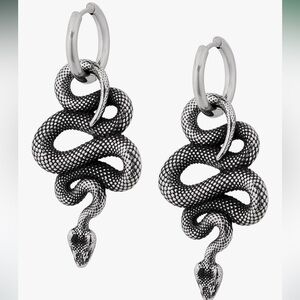 Silver Gothic Snake Hoop Earrings